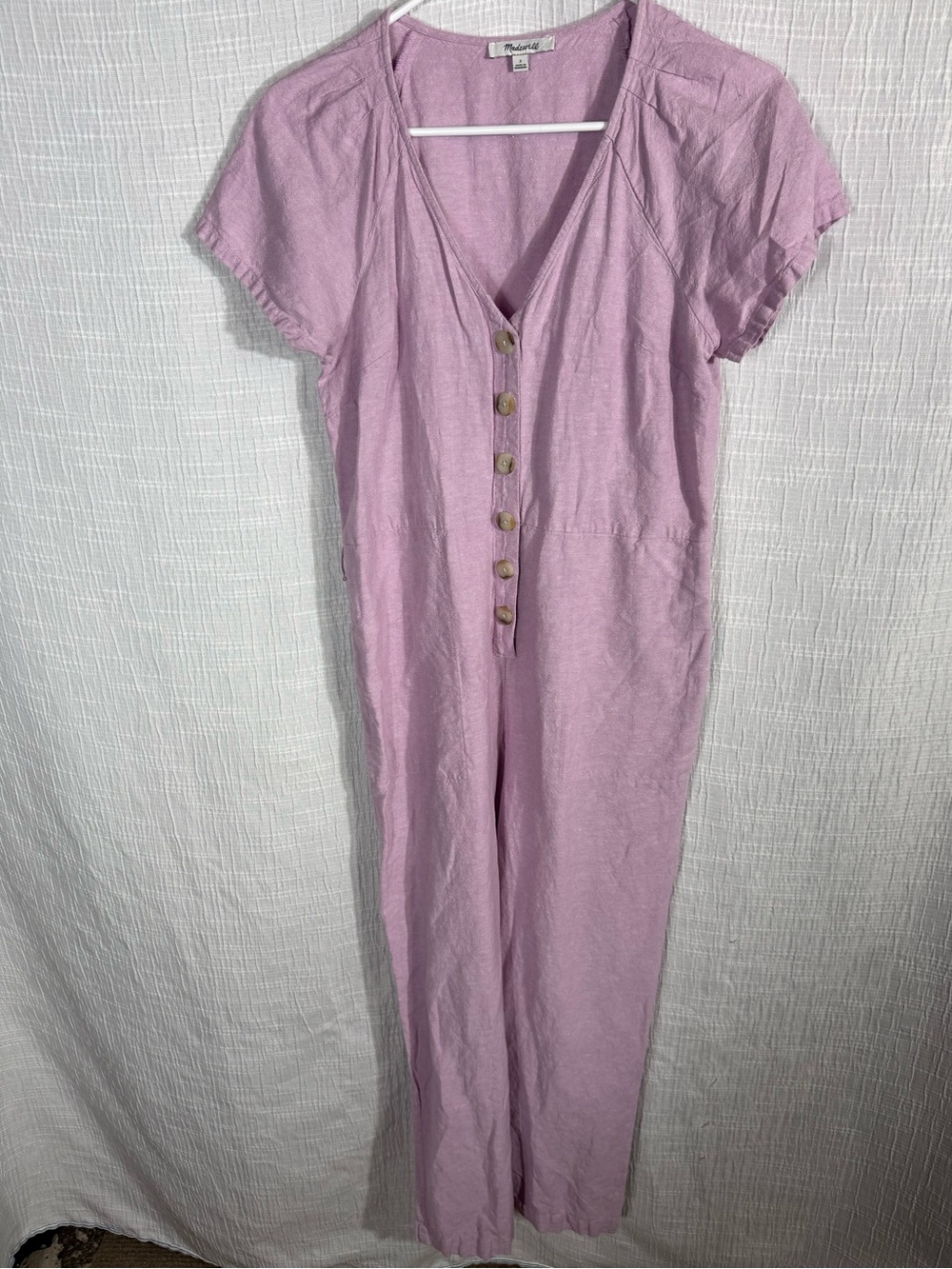 MADEWELL‎ Linen-Cotton Pleat-Sleeve Jumpsuit Lilac Size 2
